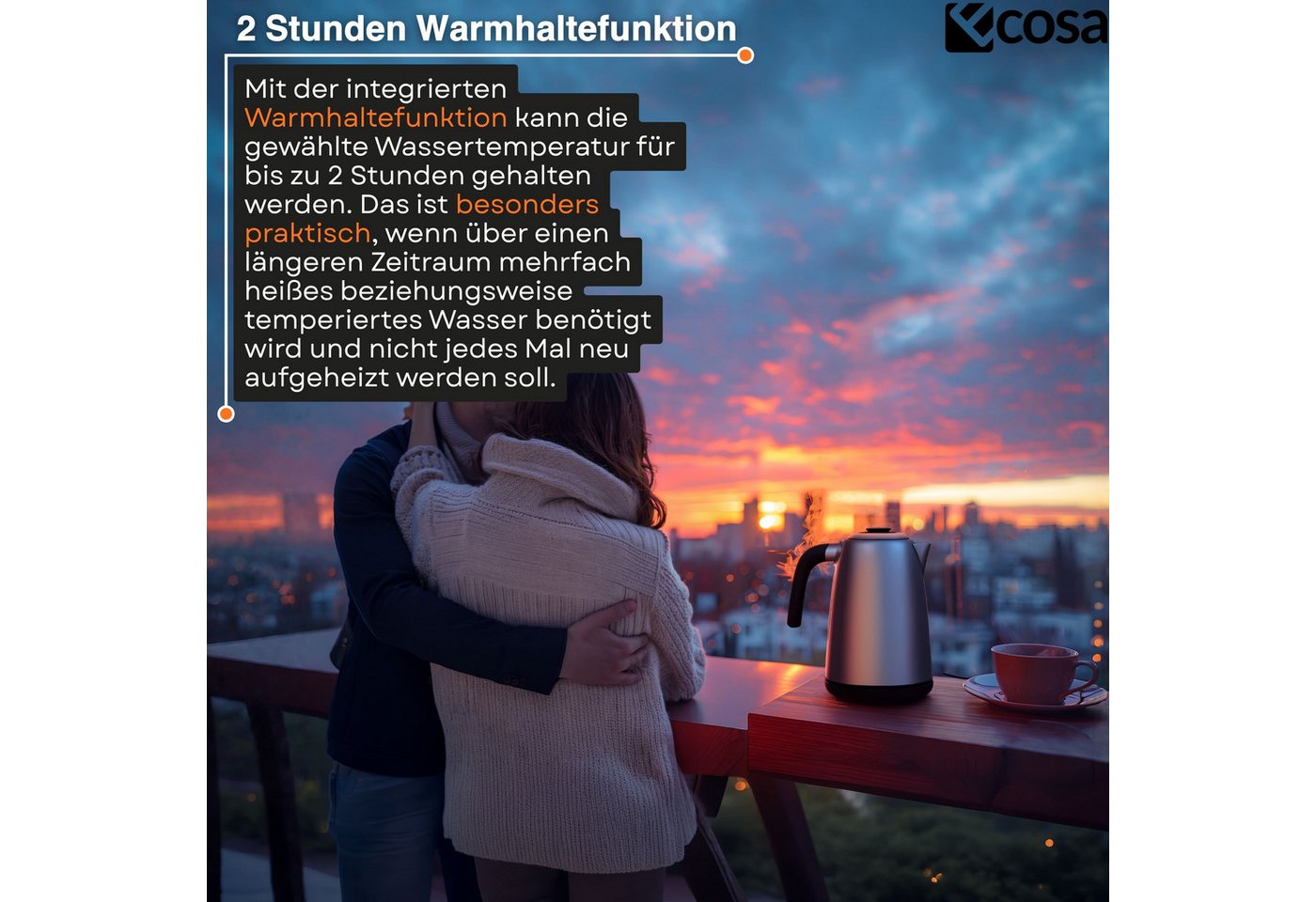 ecosa Wasserkocher EO-630, 1.7 l, 2200 W, Großes digitales Farb-Touchdisplay mit Sensortasten – Bild 5 von 5