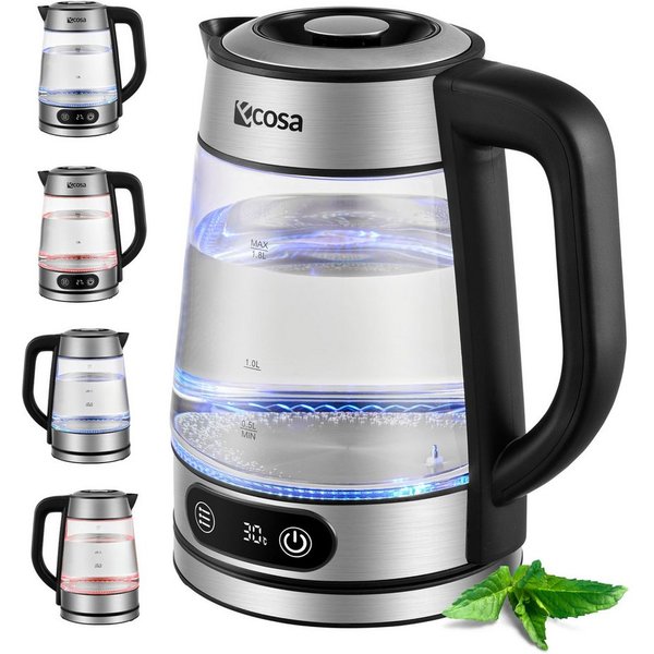 ecosa Wasserkocher EO-696, 1.8 l, 2200 W, Temperatureinstellung, LED-Display, Edelstahl, BPA-frei