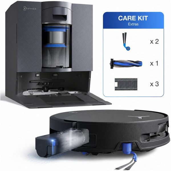ECOVACS Nass-Trocken-Saugroboter DEEBOT X11S OmniCyclone Care Kit, All-in-One Station (beutellos), 65 W, beutellos, 30.000 Pa + 16 L/s (Luftstrom), 27cm Wischro