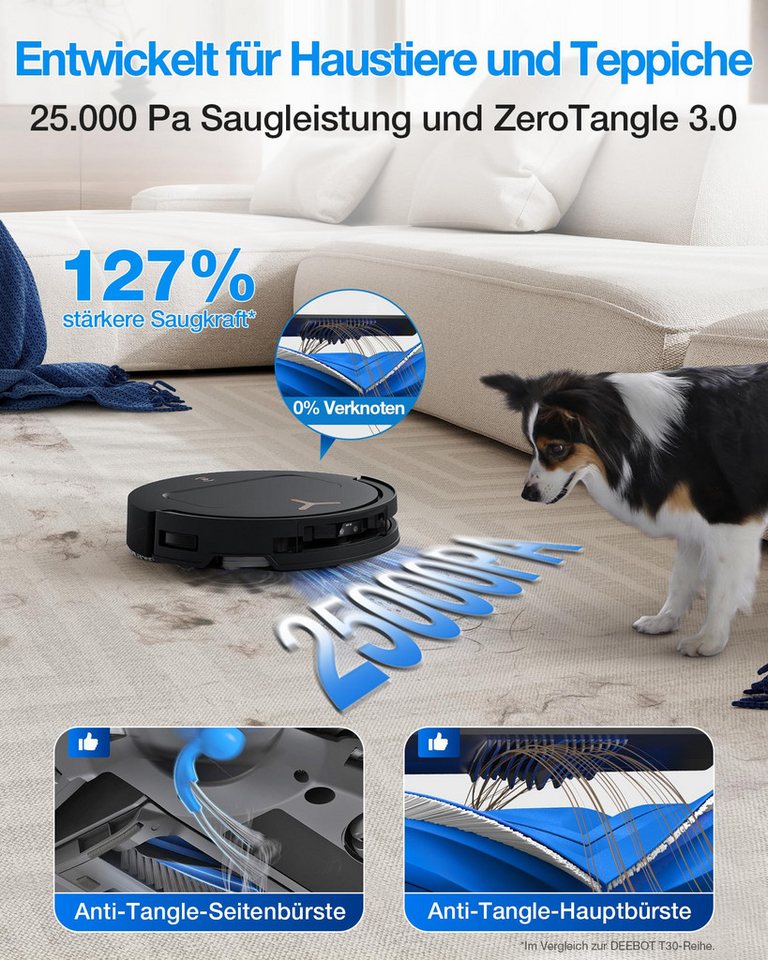 ECOVACS Saugroboter DEEBOT T50 Pro Omni Gen3, (Upgrade von T50 Pro Gen2/T50 Gen3)25000 Pa, Reinigung des Mopps bei 75°C, Heißlufttrocknung, 81 mm, AIVI 3D 3.0,  – Bild 2 von 5