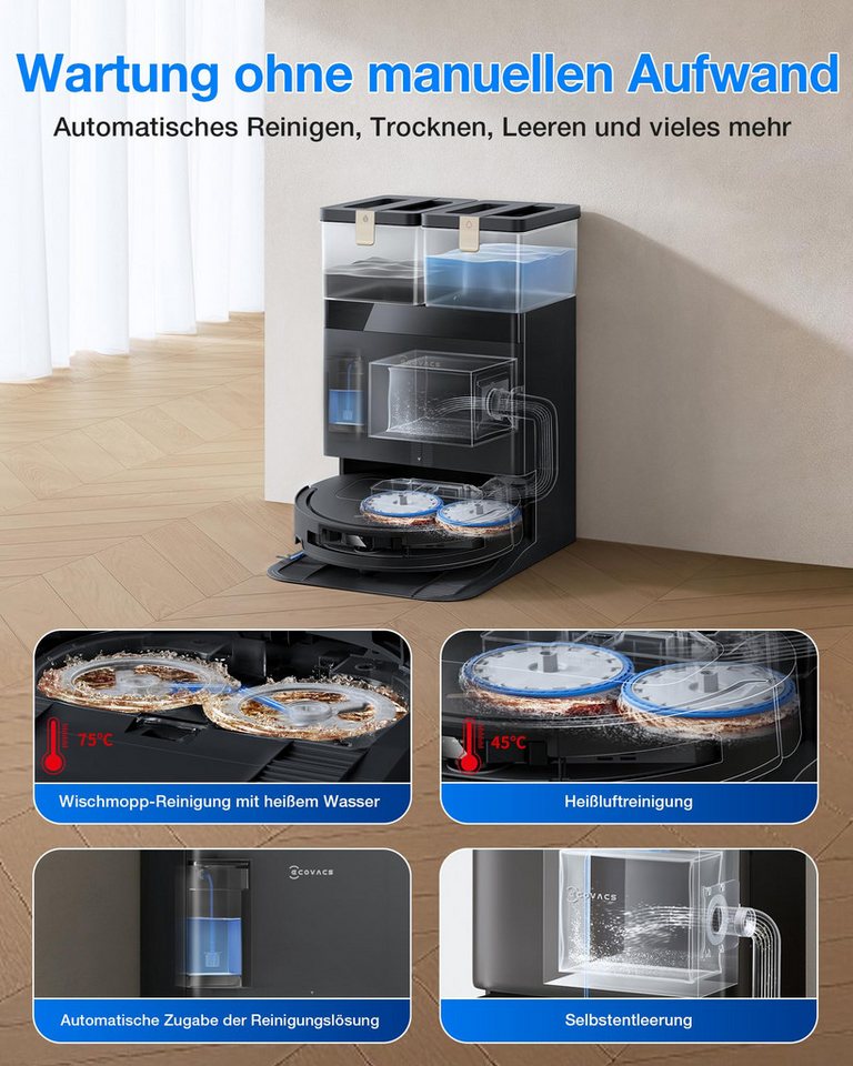 ECOVACS Saugroboter DEEBOT T50 Pro Omni Gen3, (Upgrade von T50 Pro Gen2/T50 Gen3)25000 Pa, Reinigung des Mopps bei 75°C, Heißlufttrocknung, 81 mm, AIVI 3D 3.0,  – Bild 3 von 5