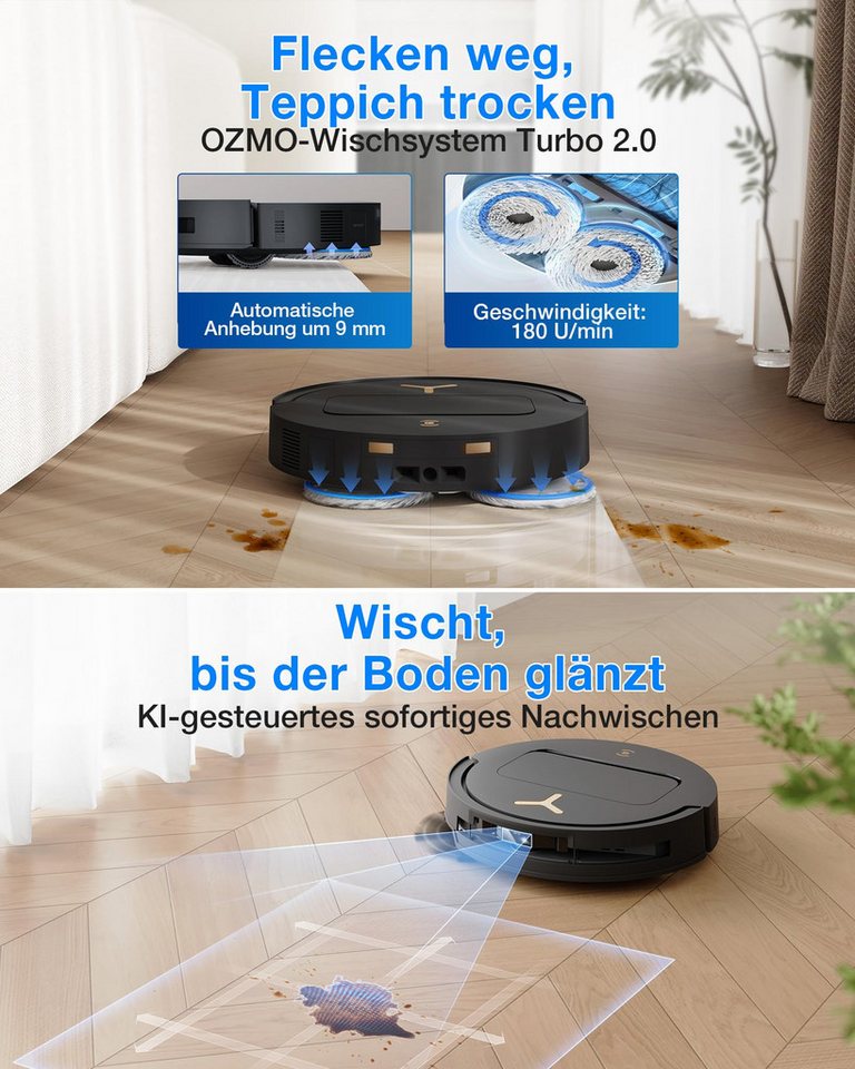 ECOVACS Saugroboter DEEBOT T50 Pro Omni Gen3, (Upgrade von T50 Pro Gen2/T50 Gen3)25000 Pa, Reinigung des Mopps bei 75°C, Heißlufttrocknung, 81 mm, AIVI 3D 3.0,  – Bild 5 von 5