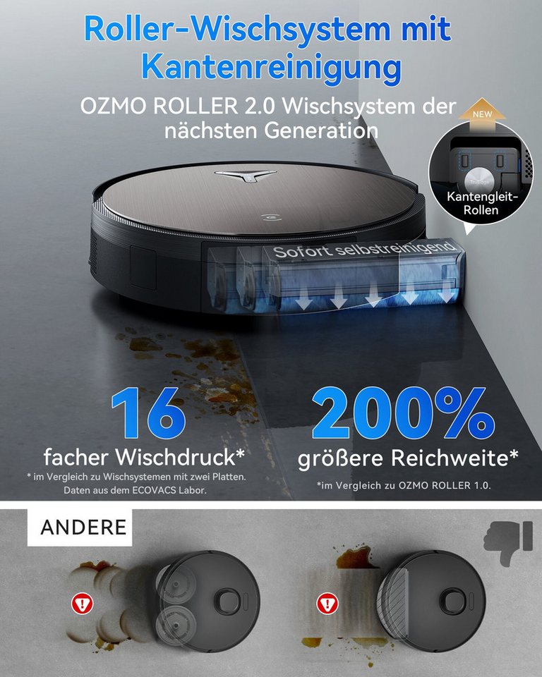 ECOVACS Saugroboter X11 Pro Omni, 19500 Pa, 75°C-Heißwasser-Wäsche mit Einweichfunktion, 110 W, OZMO Roller 2.0, ZeroTange 3.0, TruEdge 3.0, Heißlufttrocknung b – Bild 4 von 5