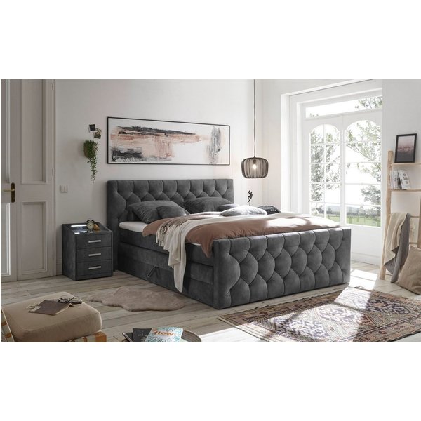 ED EXCITING DESIGN Boxspringbett CASHFIELD, Doppelbett mit Bettkasten und Taschenfederkernmatratze H3, mit 6cm Kaltschaum-Topper mit Klimaband, Microvelours-Bez