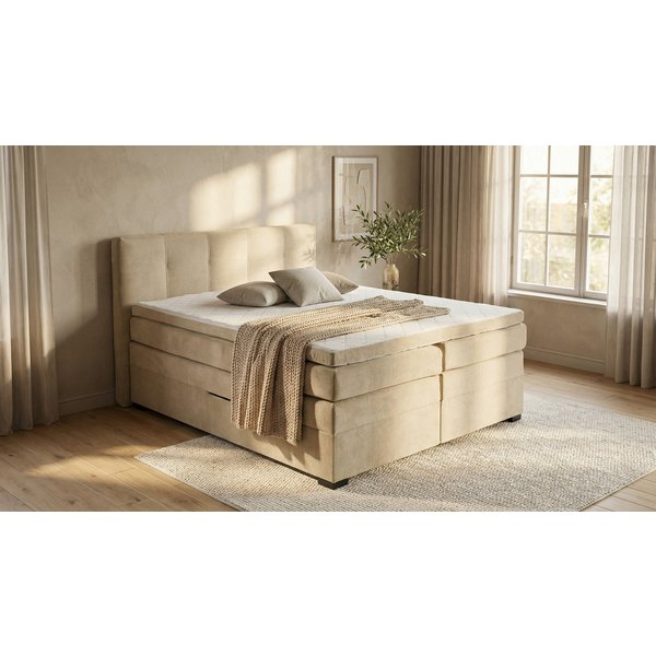 ED EXCITING DESIGN Boxspringbett FANES, Doppelbett mit Bettkasten und Taschenfederkernmatratze H3 (Komfortliegehöhe 73cm), mit 7cm Visco-Topper, hochwertiger Mi