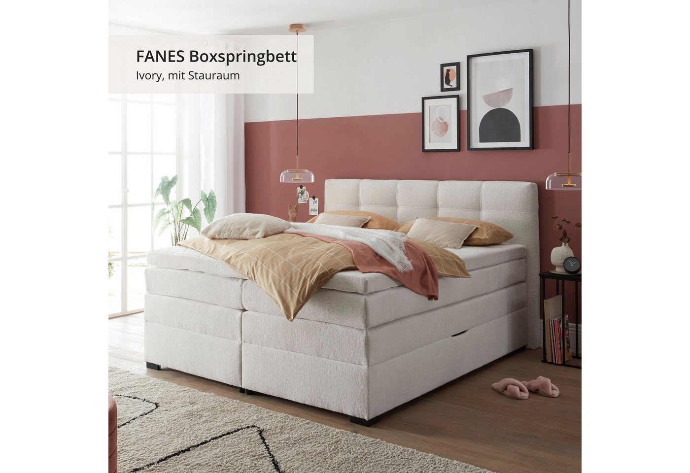 ED EXCITING DESIGN Boxspringbett FANES, Doppelbett mit Bettkasten und Taschenfederkernmatratze H3 (5-St., Komfortliegehöhe 73cm), mit 7cm Visco-Topper, hochwert – Bild 2 von 5