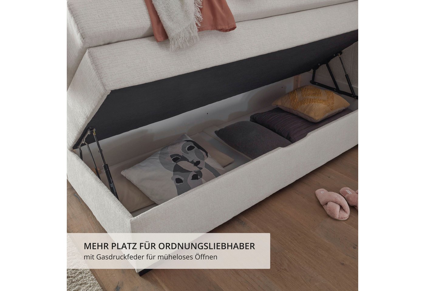 ED EXCITING DESIGN Boxspringbett FANES, Doppelbett mit Bettkasten und Taschenfederkernmatratze H3 (5-St., Komfortliegehöhe 73cm), mit 7cm Visco-Topper, hochwert – Bild 5 von 5