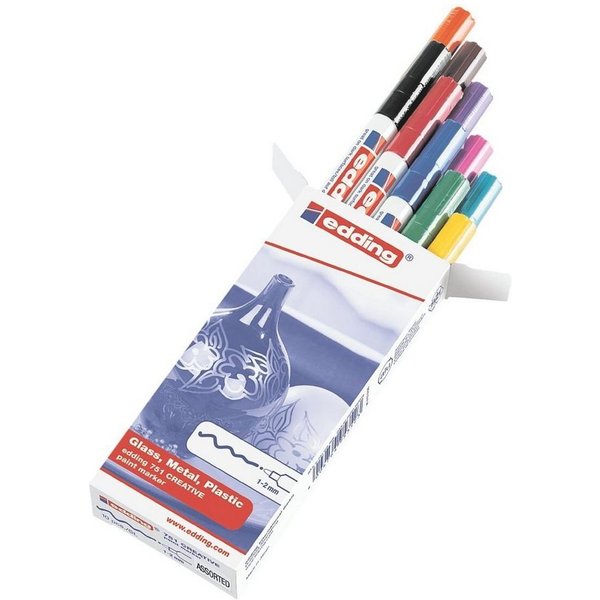 edding Lackmarker 751, (10-tlg), Strichstärke 1-2 mm, wasserfest, voll deckend