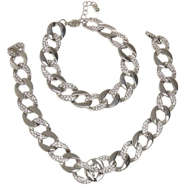 URBAN CLASSICS Edelstahlkette Urban Classics Unisex Basic Diamond Necklace And Bracelet Set