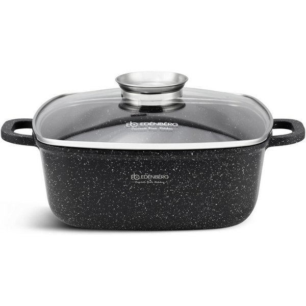 Edenberg Kochtopf Quadratischer Topf/Bräter, 3.7L / 4.4L, Glasdeckel, Steinbeschichtung, Aluminiumguss, Keramik, Glas (Töpfe, ideal zum Kochen, Braten oder Schm