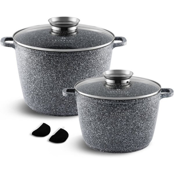 Edenberg Topf-Set 6.2L 10L, Topfset Kochtopf Suppentopf Spargeltopf Steinbeschichtung, Aluminiumguss (sehr hochwertig, 4-tlg., Zeitloses Design des Topfsets. Ei