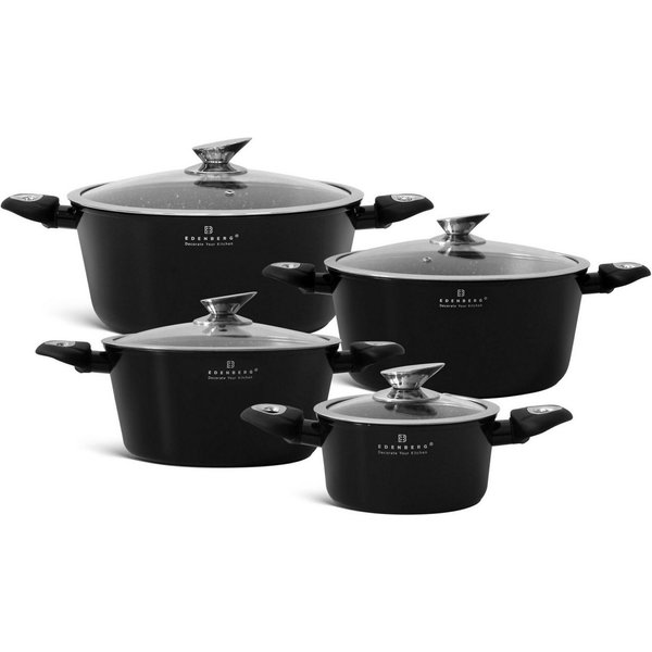 Edenberg Topf-Set Klassische schwarze Töpfe, in 4 verschiedenen Größen und in 4 Farben, Aluminium, Keramik (Gönnen Sie sich stilvolles Kochen auf höchstem Nivea