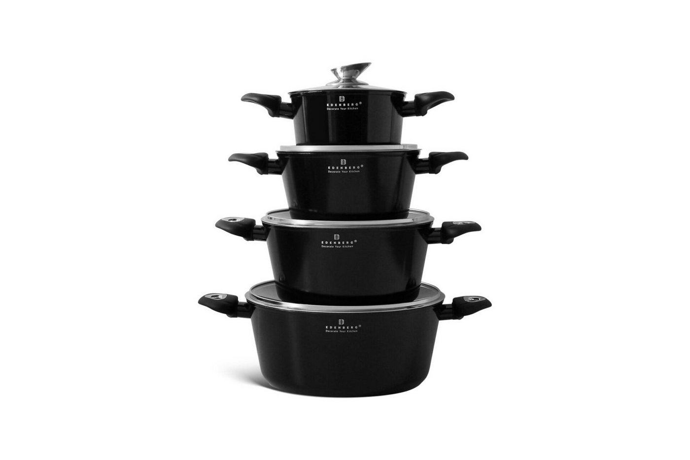 Edenberg Topf-Set Klassische schwarze Töpfe, in 4 verschiedenen Größen und in 4 Farben, Aluminium, Keramik (Gönnen Sie sich stilvolles Kochen auf höchstem Nivea – Bild 2 von 5