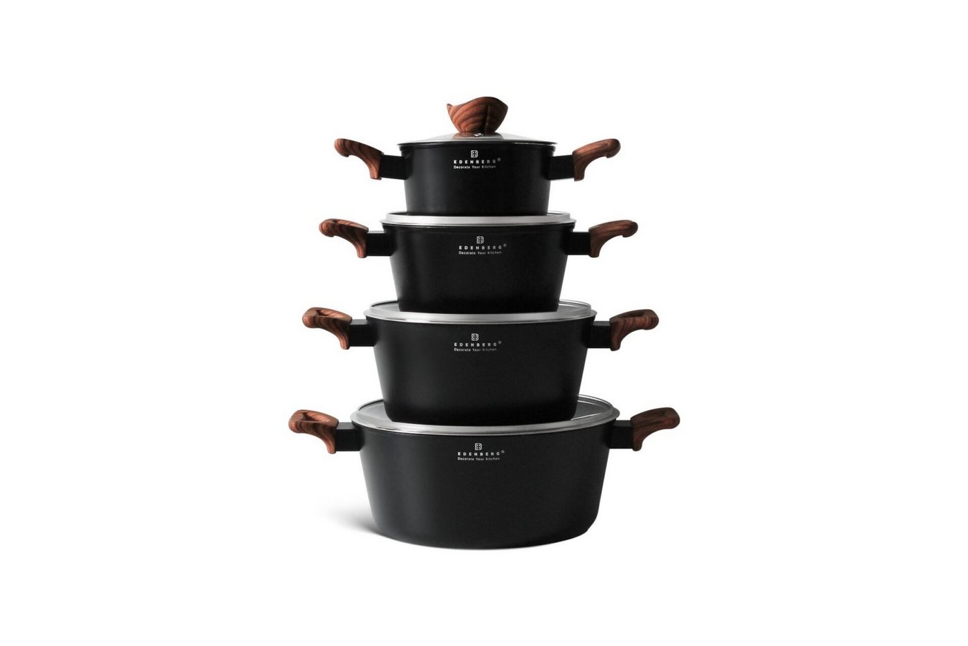 Edenberg Topf-Set Klassische schwarze Töpfe, in 4 verschiedenen Größen und in 4 Farben, Aluminium, Keramik (Gönnen Sie sich stilvolles Kochen auf höchstem Nivea – Bild 2 von 5