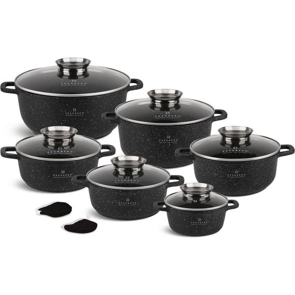 Edenberg Topf-Set Schöne klassische schwarze Töpfe in verschiedenen Größen, Aluminiumguss, Aluminium, Keramik (6,8L/4,5L/3,2L/2,3L/2,3L/1,3L, 12-tlg., Zeitloses