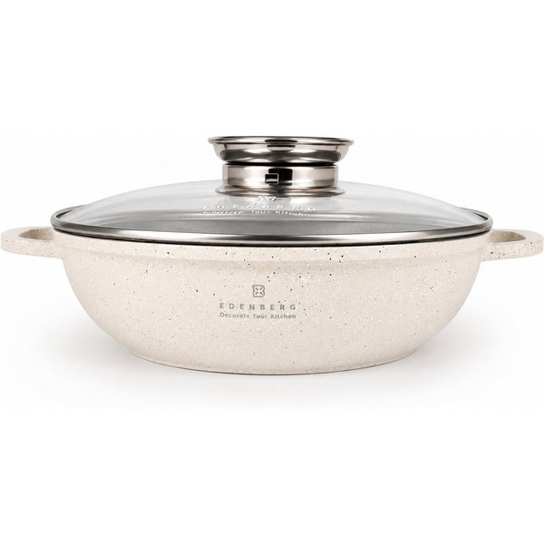 Edenberg Topf-Set Wunderschöne, niedrige beigefarbene Töpfe, erhältlich in zwei Größen, Keramik, Aluminium, Edelstahl, Aluminiumguss (Dank seiner eleganten Opti