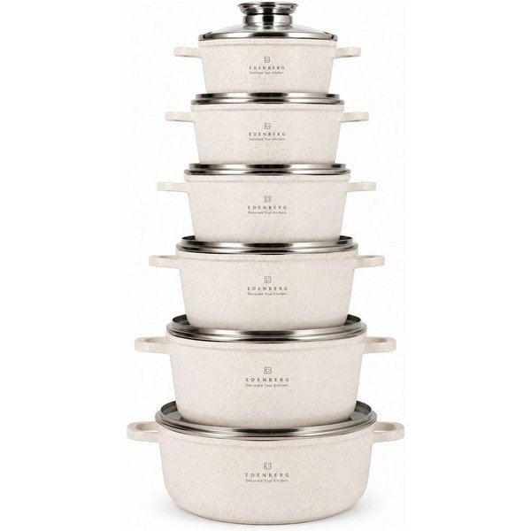 Edenberg Topf-Set Wunderschönes Set beigefarbener Töpfe in 6 verschiedenen Größen, Keramik, Aluminium, Edelstahl, Aluminiumguss (Bringen Sie Eleganz, Komfort un