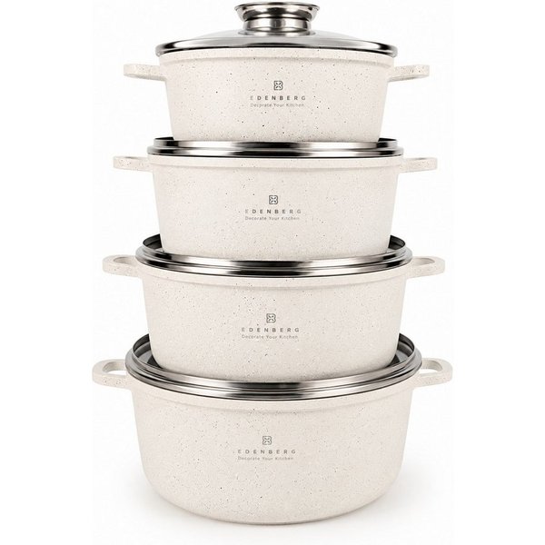 Edenberg Topf-Set Wunderschönes Set beigefarbener Töpfe in 4 verschiedenen Größen, Keramik, Aluminium, Edelstahl, Aluminiumguss (Dank seines eleganten Designs u