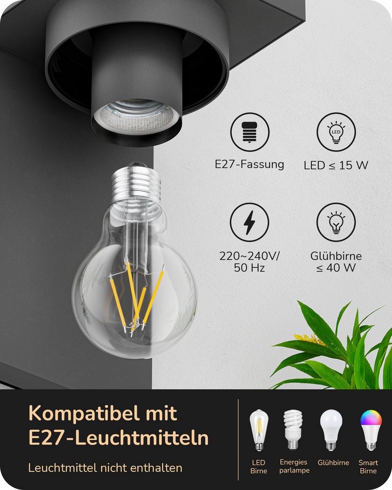 EDISHINE Außen-Wandleuchte, ohne Leuchtmittel, für Hauswand, Garage, Vordach – Bild 2 von 5