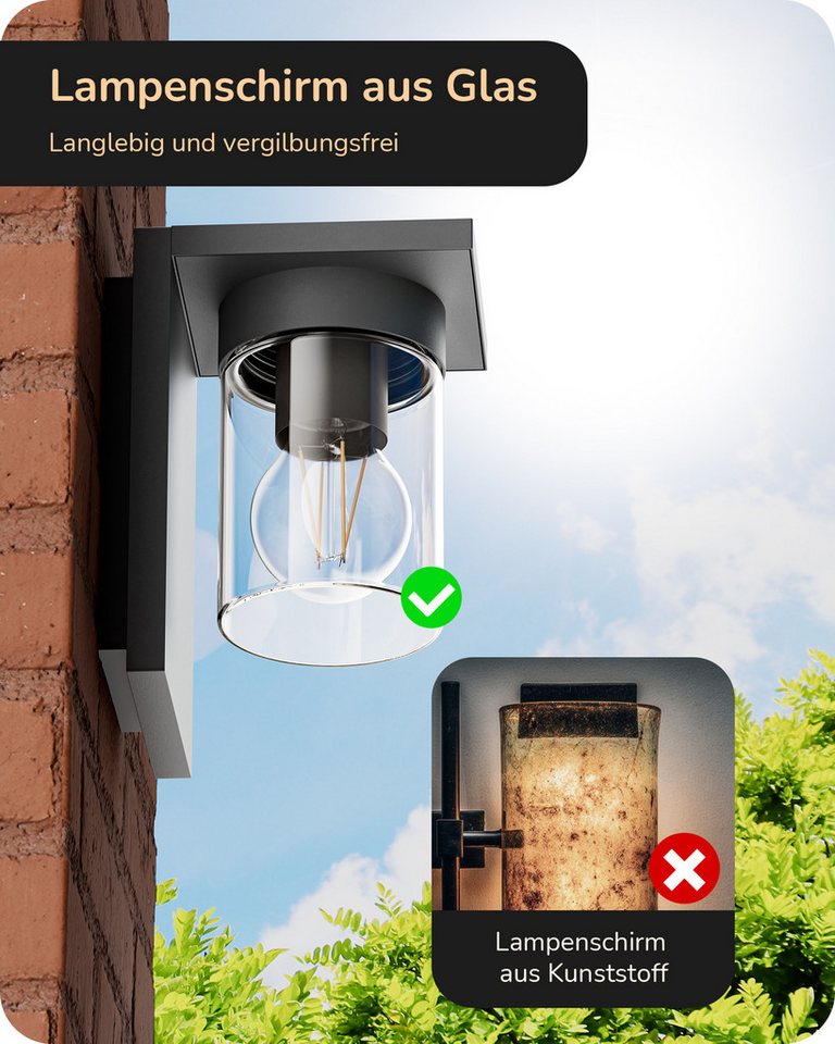 EDISHINE Außen-Wandleuchte, ohne Leuchtmittel, für Hauswand, Garage, Vordach – Bild 4 von 5