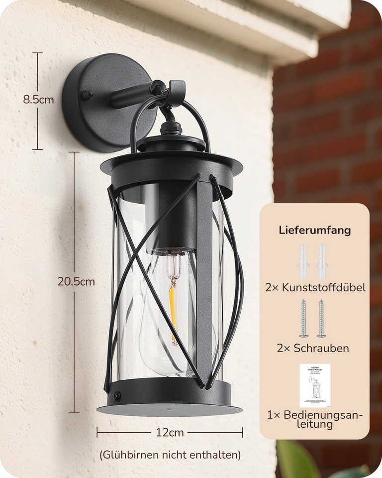 EDISHINE Außen-Wandleuchte, ohne Leuchtmittel, Retro Wandbeleuchtung für Café, Bar, Terrasse und Hof – Bild 5 von 5