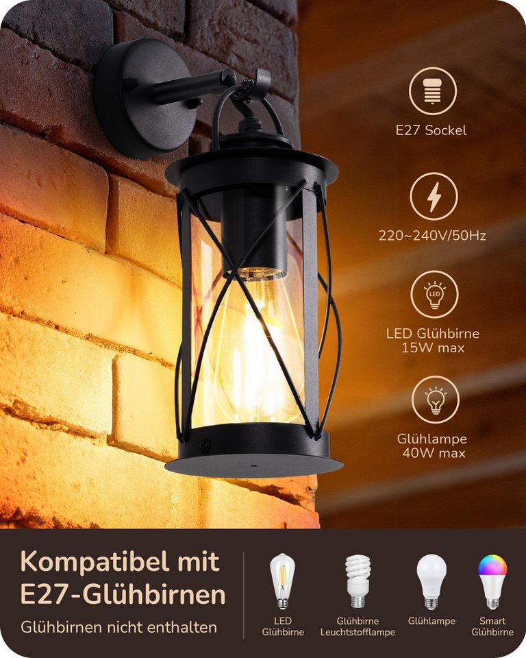 EDISHINE Außen-Wandleuchte, ohne Leuchtmittel, Retro Wandbeleuchtung für Café, Bar, Terrasse und Hof – Bild 2 von 5