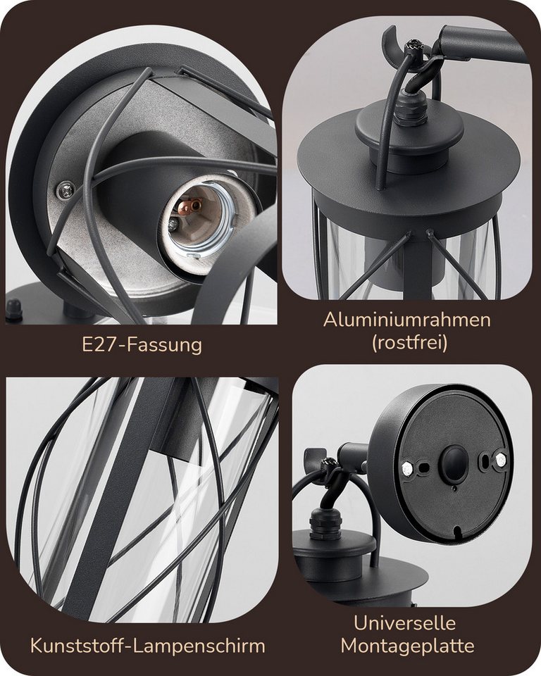EDISHINE Außen-Wandleuchte, ohne Leuchtmittel, Retro Wandbeleuchtung für Café, Bar, Terrasse und Hof – Bild 5 von 5
