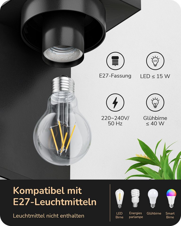 EDISHINE Außen-Wandleuchte, ohne Leuchtmittel, für Hauswand, Garage, Vordach – Bild 3 von 5