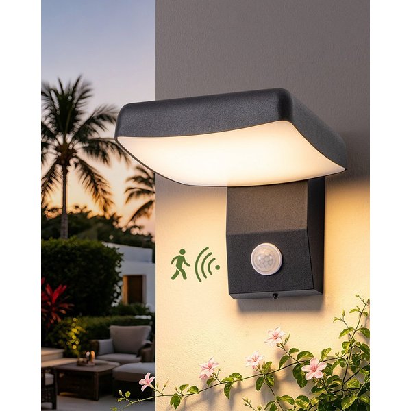 EDISHINE LED Außen-Wandleuchte mit Bewegungsmelder, LED fest integriert, 350° drehbar, 3000K, für Haustür, Garten, Terrasse und Garage
