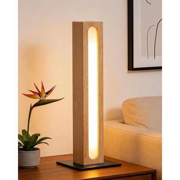 EDISHINE LED Nachttischlampe deko, säulenförmig Holz, LED fest integriert, 3000K-4500K-6000K, Touch Dimmbar, Stehleuchte für Zimmer-ecke, Höhe 27cm