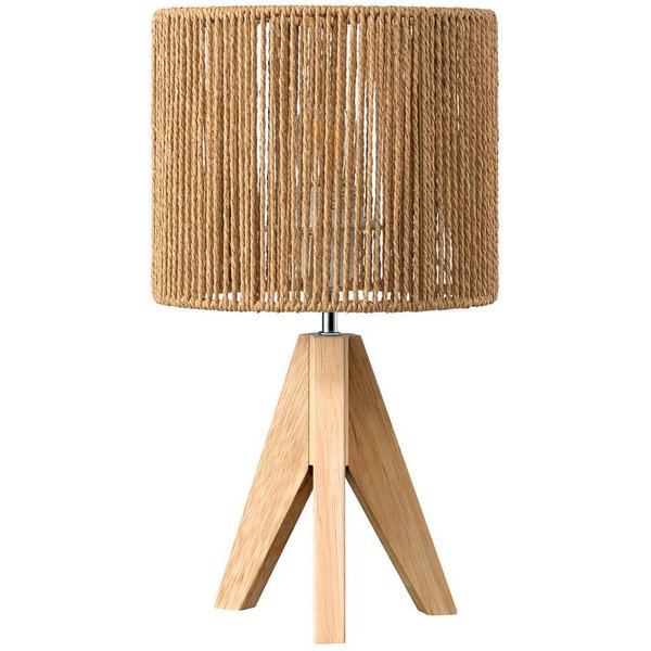 EDISHINE LED Nachttischlampe mit Seil-Lampenschirm, vintage Dekolampe, LED wechselbar, Warmweiß, Tischlampe holz mit Leuchtmittel, Boho Tischleuchte für Schlafz
