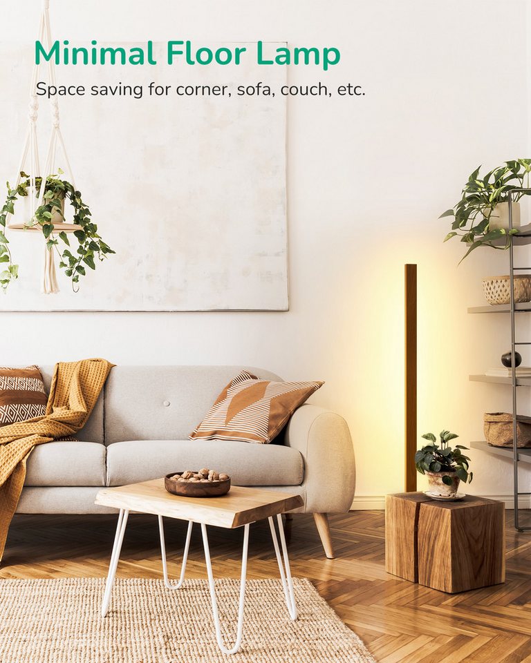 EDISHINE LED Stehlampe Stehlampe aus Holz, Stehlampe Wohnzimmer Dimmbar, LED fest integriert, Warmweiß, Eckelampe mit Fußschalter – Bild 4 von 5