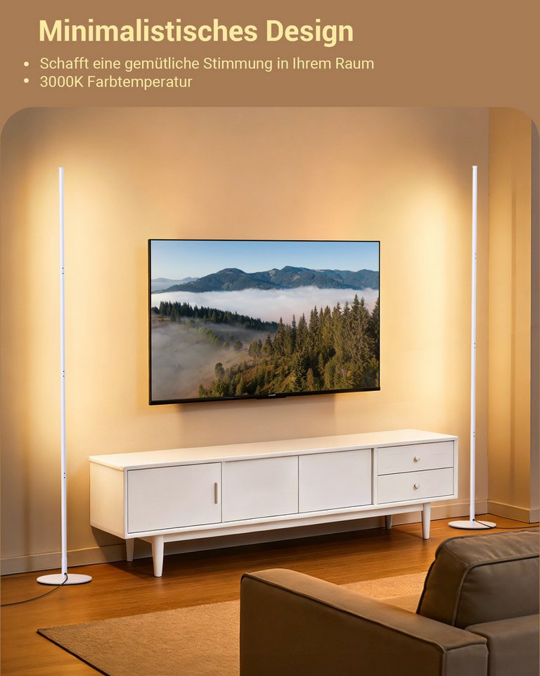 EDISHINE LED Stehlampe Wohnzimmer dimmbar, LED fest integriert, warmweiß, Minimalistische Stehleuchte, Weiß – Bild 3 von 5