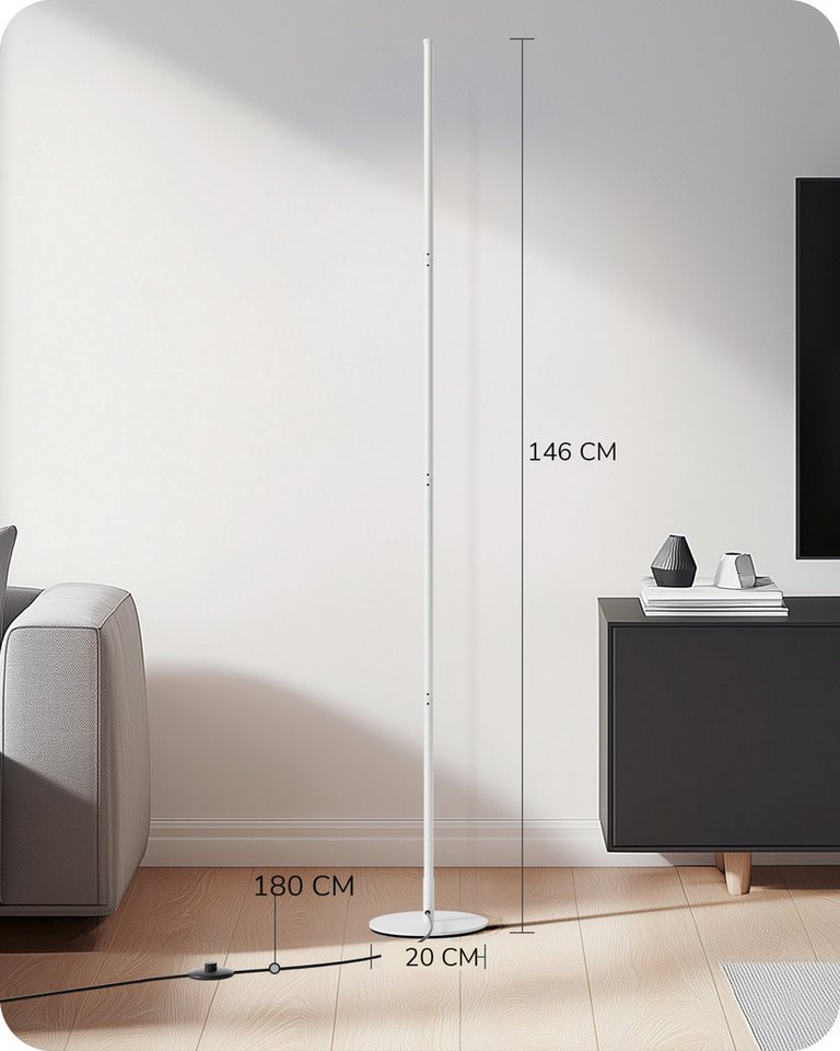 EDISHINE LED Stehlampe Wohnzimmer dimmbar, LED fest integriert, warmweiß, Minimalistische Stehleuchte, Weiß – Bild 4 von 5