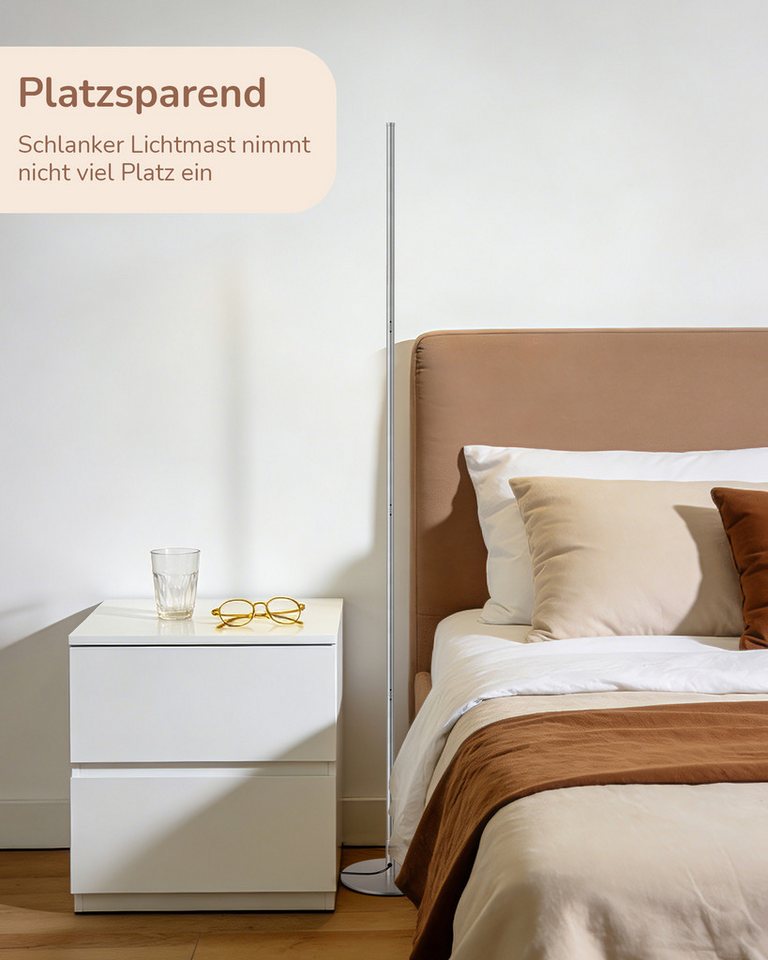 EDISHINE LED Stehlampe Wohnzimmer dimmbar, LED fest integriert, warmweiß, Minimalistische Stehleuchte, Silber – Bild 3 von 5