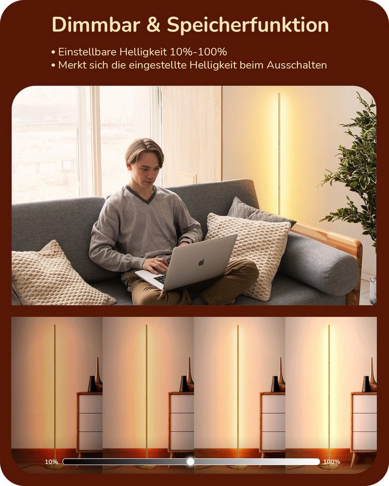 EDISHINE LED Stehlampe Wohnzimmer dimmbar, LED fest integriert, warmweiß, Minimalistische Stehleuchte – Bild 3 von 5
