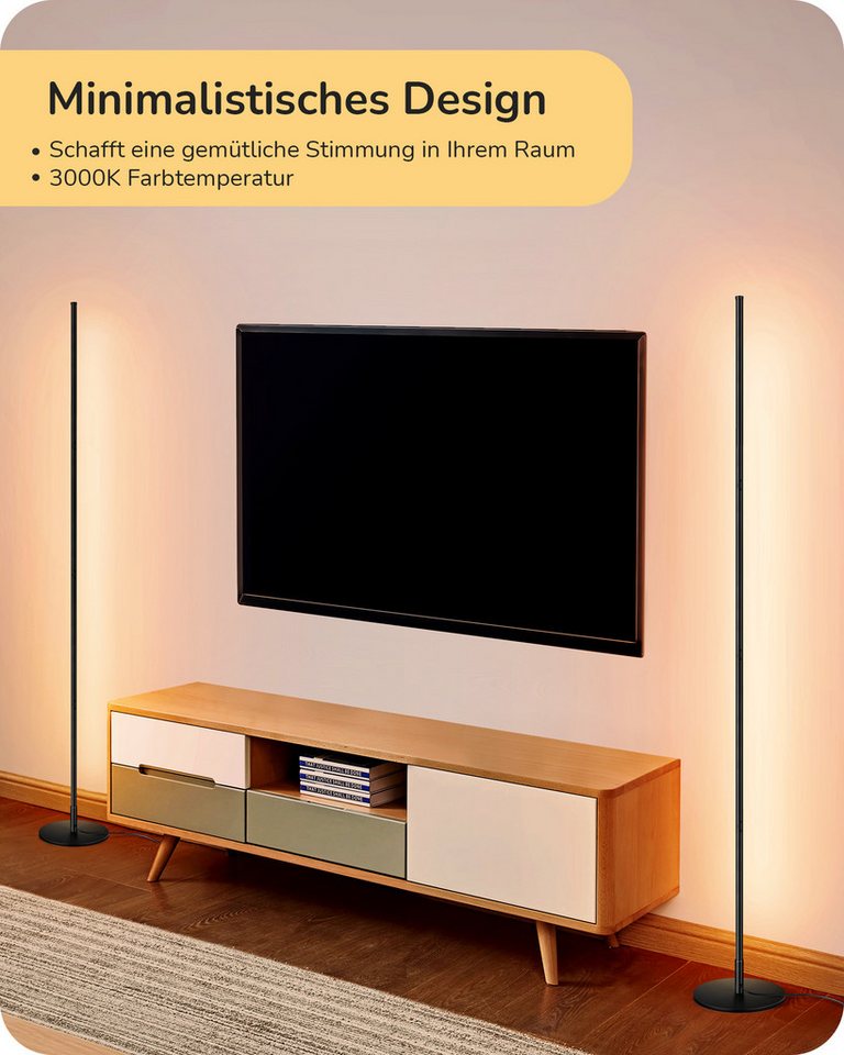 EDISHINE LED Stehlampe Wohnzimmer dimmbar, LED fest integriert, warmweiß, Minimalistische Stehleuchte, Schwarz – Bild 4 von 5
