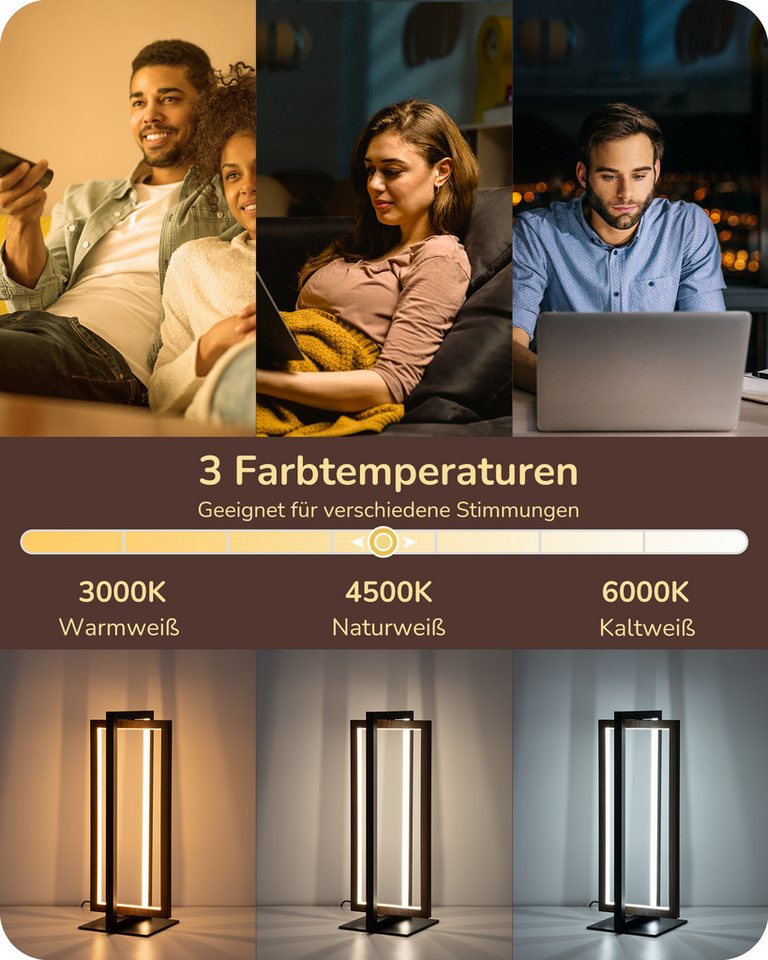 EDISHINE LED Tischleuchte Drehbare, Touch Dimmbare Nachttischlampe deko, LED fest integriert, Industrielle Tischlampe aus Metall, 3 Farbtemperaturen – Bild 2 von 5