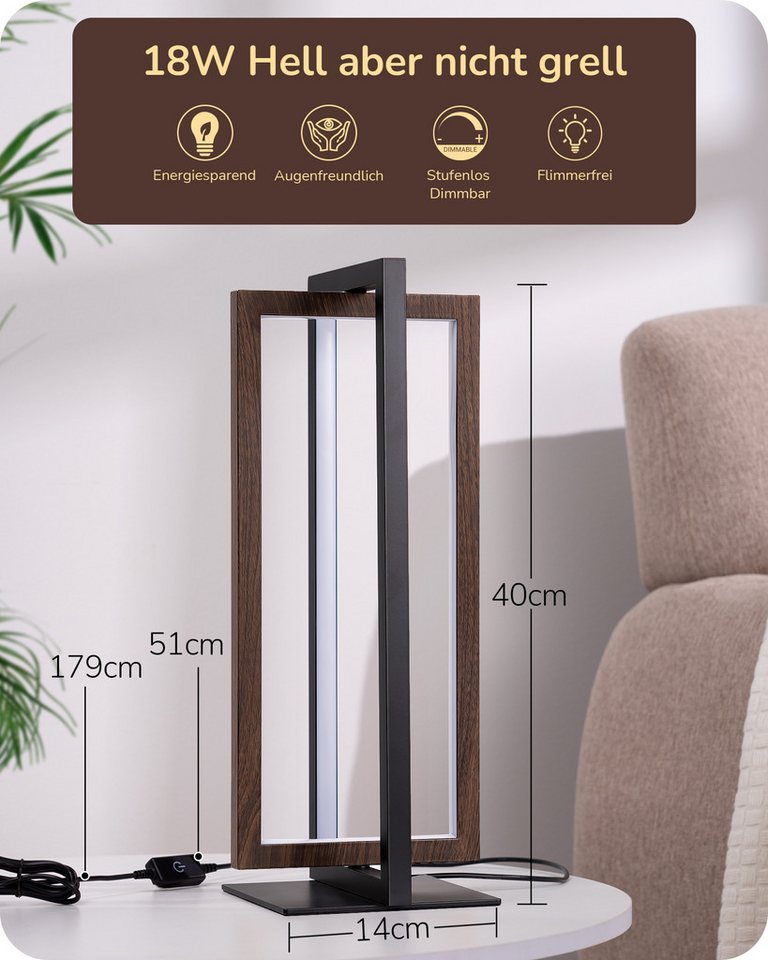 EDISHINE LED Tischleuchte Drehbare, Touch Dimmbare Nachttischlampe deko, LED fest integriert, Industrielle Tischlampe aus Metall, 3 Farbtemperaturen – Bild 5 von 5