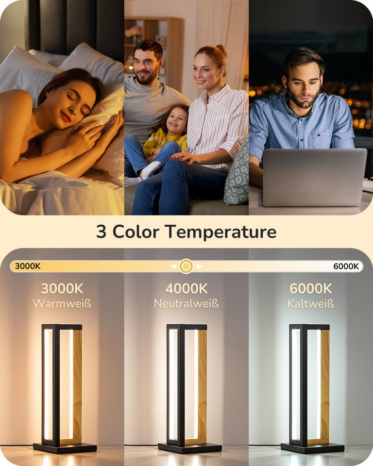 EDISHINE LED Tischleuchte Drehbare, Touch Dimmbare Nachttischlampe deko, LED fest integriert, Tischlampe aus Metall, 3 Farbtemperaturen – Bild 2 von 5