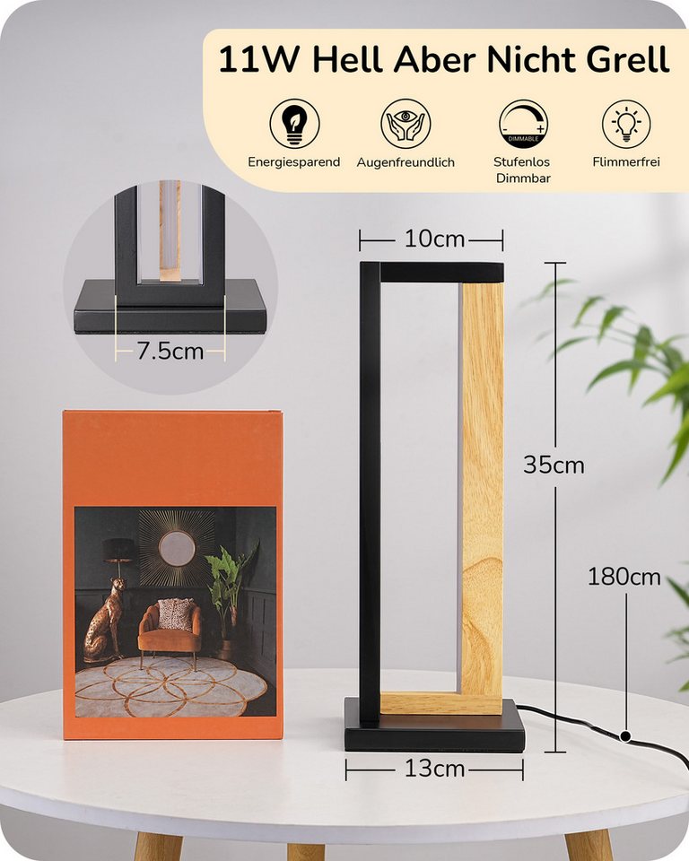 EDISHINE LED Tischleuchte Drehbare, Touch Dimmbare Nachttischlampe deko, LED fest integriert, Tischlampe aus Metall, 3 Farbtemperaturen – Bild 3 von 5