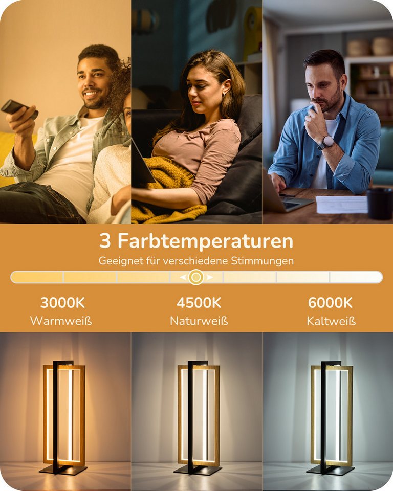 EDISHINE LED Tischleuchte Drehbare, Touch Dimmbare Nachttischlampe deko, LED fest integriert, Industrielle Tischlampe aus Metall, 3 Farbtemperaturen – Bild 2 von 5