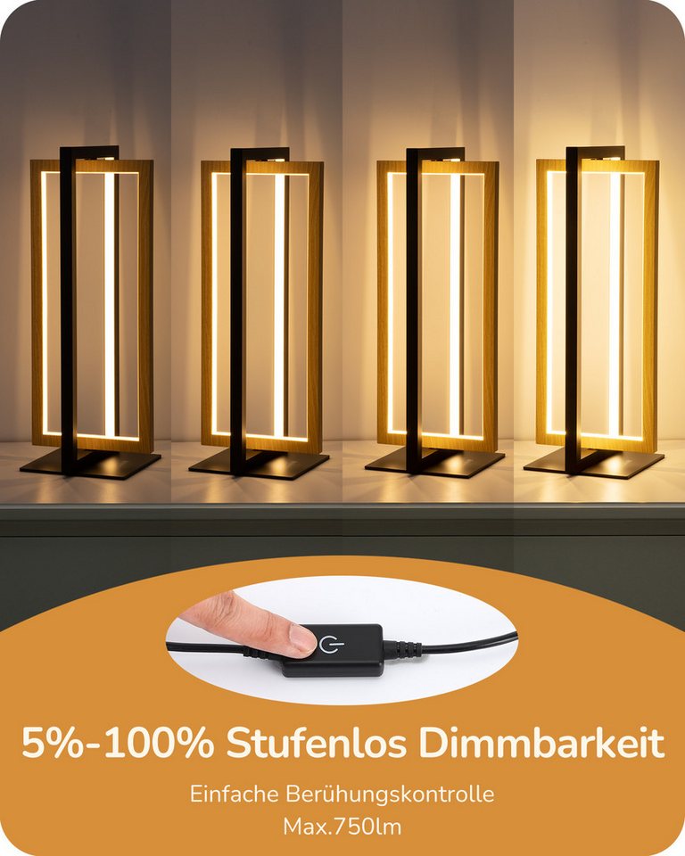 EDISHINE LED Tischleuchte Drehbare, Touch Dimmbare Nachttischlampe deko, LED fest integriert, Industrielle Tischlampe aus Metall, 3 Farbtemperaturen – Bild 3 von 5