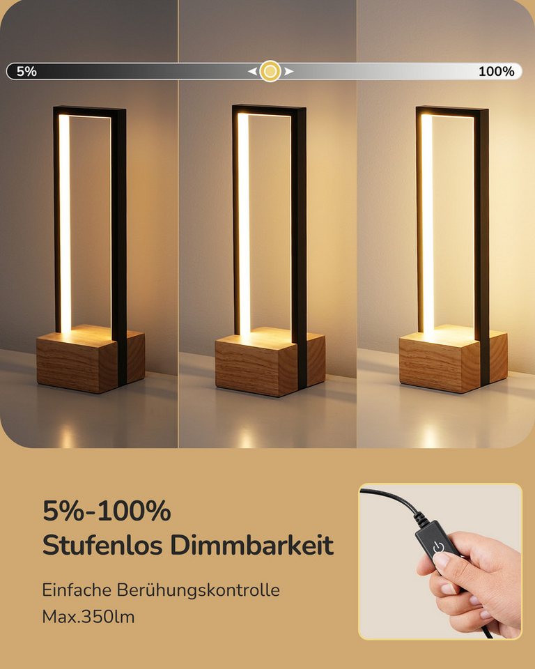 EDISHINE LED Tischleuchte Drehbare, Touch Dimmbare Nachttischlampe deko, LED fest integriert, Tischlampe aus Metall, 3 Farbtemperaturen – Bild 3 von 5