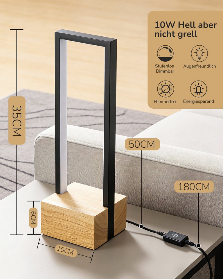 EDISHINE LED Tischleuchte Drehbare, Touch Dimmbare Nachttischlampe deko, LED fest integriert, Tischlampe aus Metall, 3 Farbtemperaturen – Bild 4 von 5