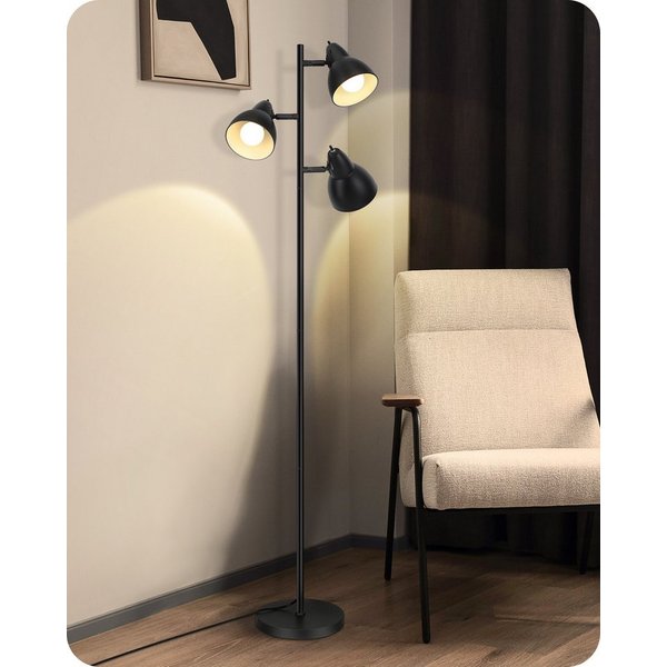 EDISHINE Stehlampe Wohnzimmer, 3-flammige Standleuchte, LED wechselbar, Industrielle Leselampe mit Individuellen Schalter, Schwarz