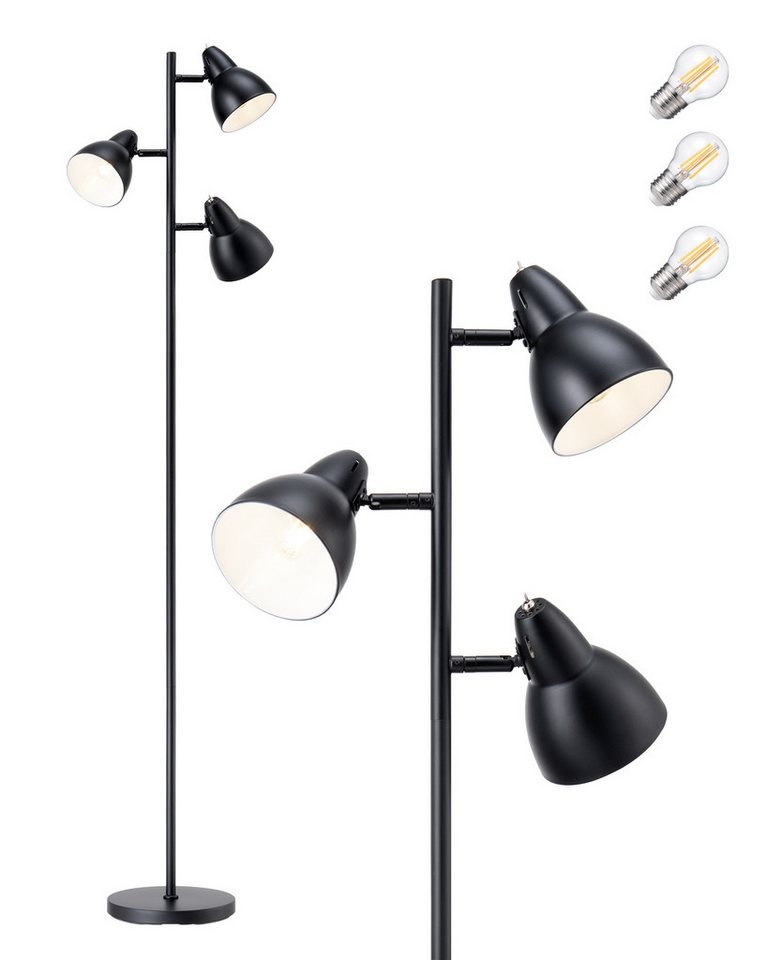 EDISHINE Stehlampe Wohnzimmer, 3-flammige Standleuchte, LED wechselbar, Industrielle Leselampe mit Individuellen Schalter, Schwarz – Bild 2 von 5