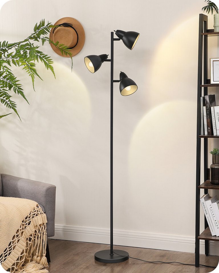 EDISHINE Stehlampe Wohnzimmer, 3-flammige Standleuchte, LED wechselbar, Industrielle Leselampe mit Individuellen Schalter, Schwarz – Bild 5 von 5