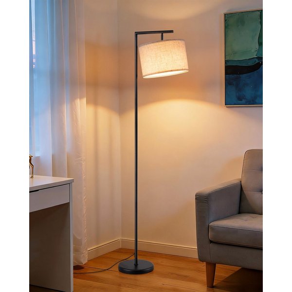 EDISHINE Stehlampe Wohnzimmer 160cm, Lampenschirm verstellbar, LED wechselbar, warmweiß, mit Lampenschirm aus Leinen, Schwarz