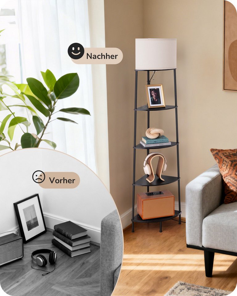 EDISHINE Stehlampe Wohnzimmer, LED wechselbar, warmweiß, LED Stehleuchte mit Regal – Bild 2 von 5